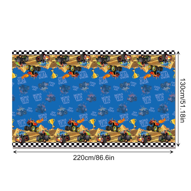 CC HOME 1 Pack Monster Truck Plastic Tablecloth 54 x 87 Inch Long Rectangular Table Cover for Buffet Birthday Party Holiday Dinner Picnic or Tablecloth for Kitchen Event Use - Image 2